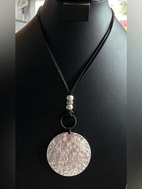 1945 Brand Textured Silver Disc Pendant Necklace - Women Jewelry